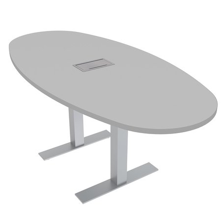 SKUTCHI DESIGNS 6 Person Oval Conference Table with T Bases and Power Module, 6Ft Meeting Table, Light Gray HAR-BOVL-34X70-T-ELEC-XD01